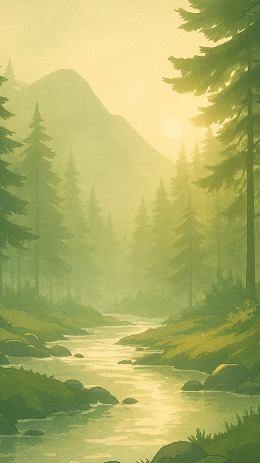 soulforgepath naturbild intro wald fluss sonne 900x1600px